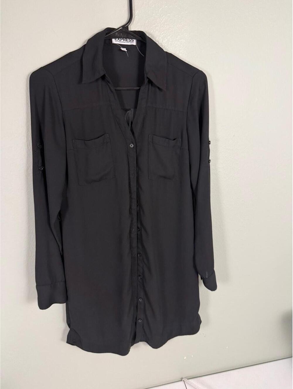 Express Portofino Shirt Dress Black Button Front Women’s XS‎